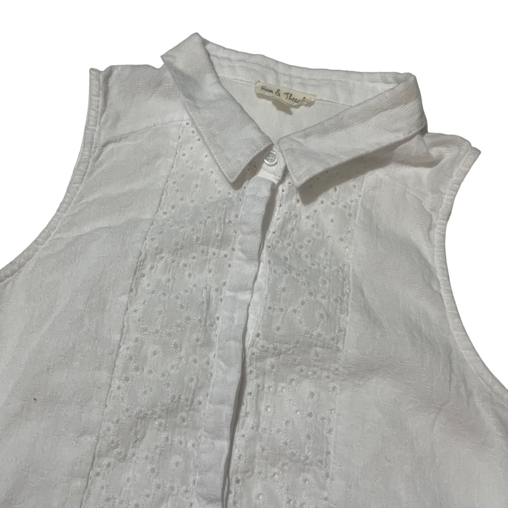 Hem & Thread Medium White Shell Button Down 100% Cotton‎